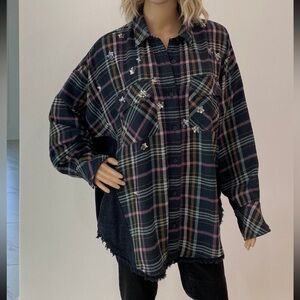 FREE PEOPLE Constellations Within Plaid Shacket/Button Up Top